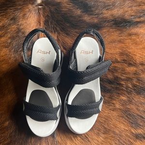 Ash Doxa Wedge Sandal Black & White with Velcro Straps
